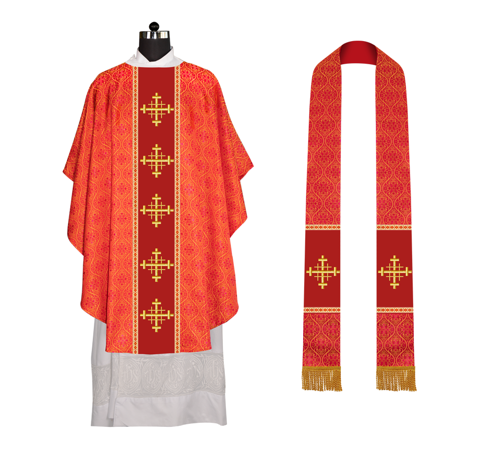 Gothic Chasuble Vestment with Embroidered Cross and Trims
