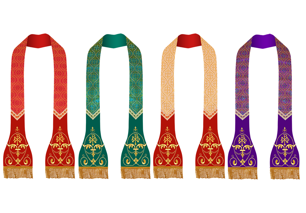 Set of Four Catholic Stole with Embroidered Trims