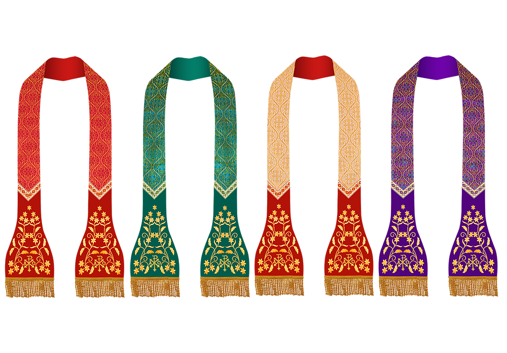 Set of Four Floral Embroidered Roman Stole with Motif