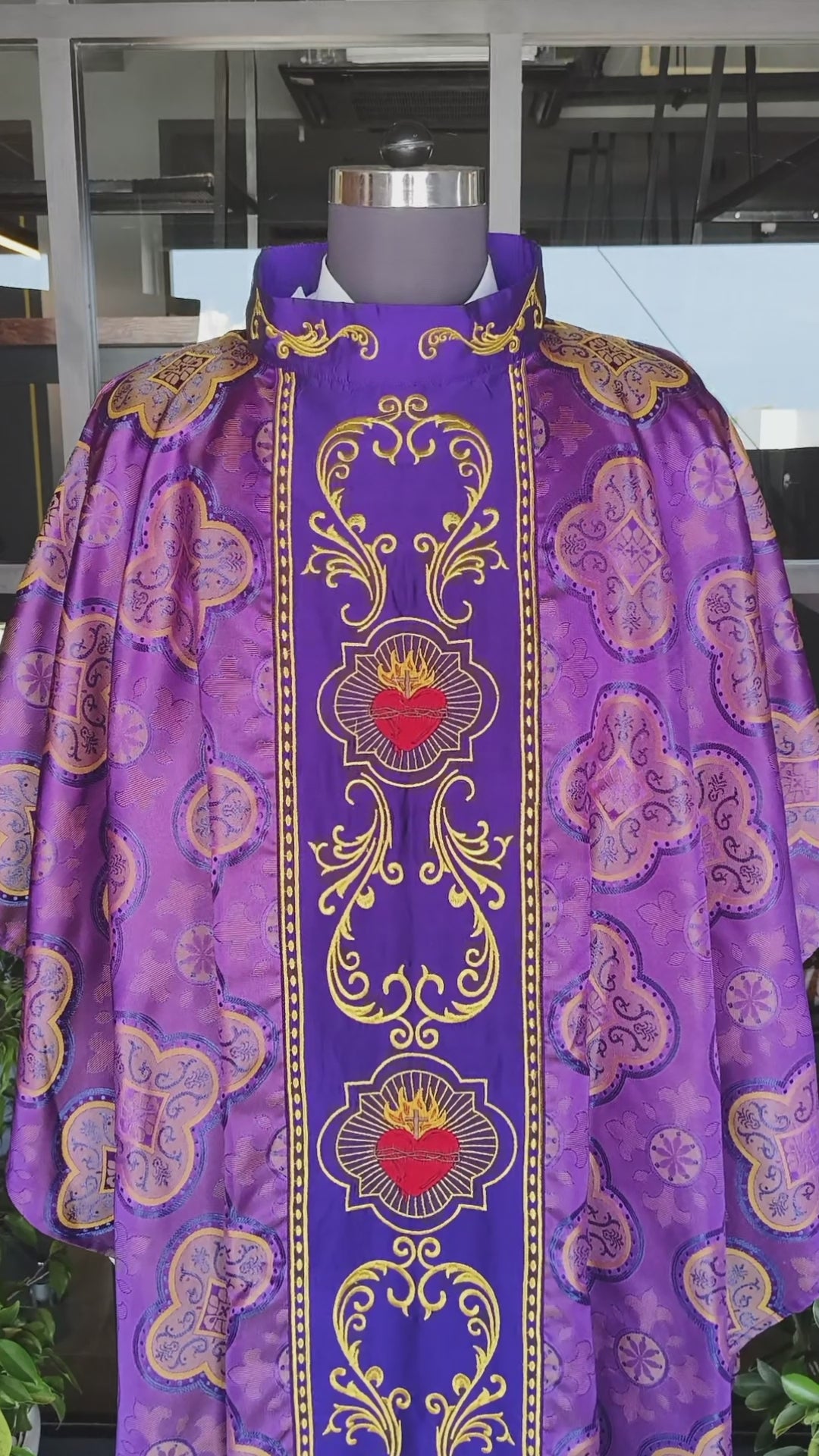 Gothic Style Chasuble with Sacred Heart Embroidered Orphrey