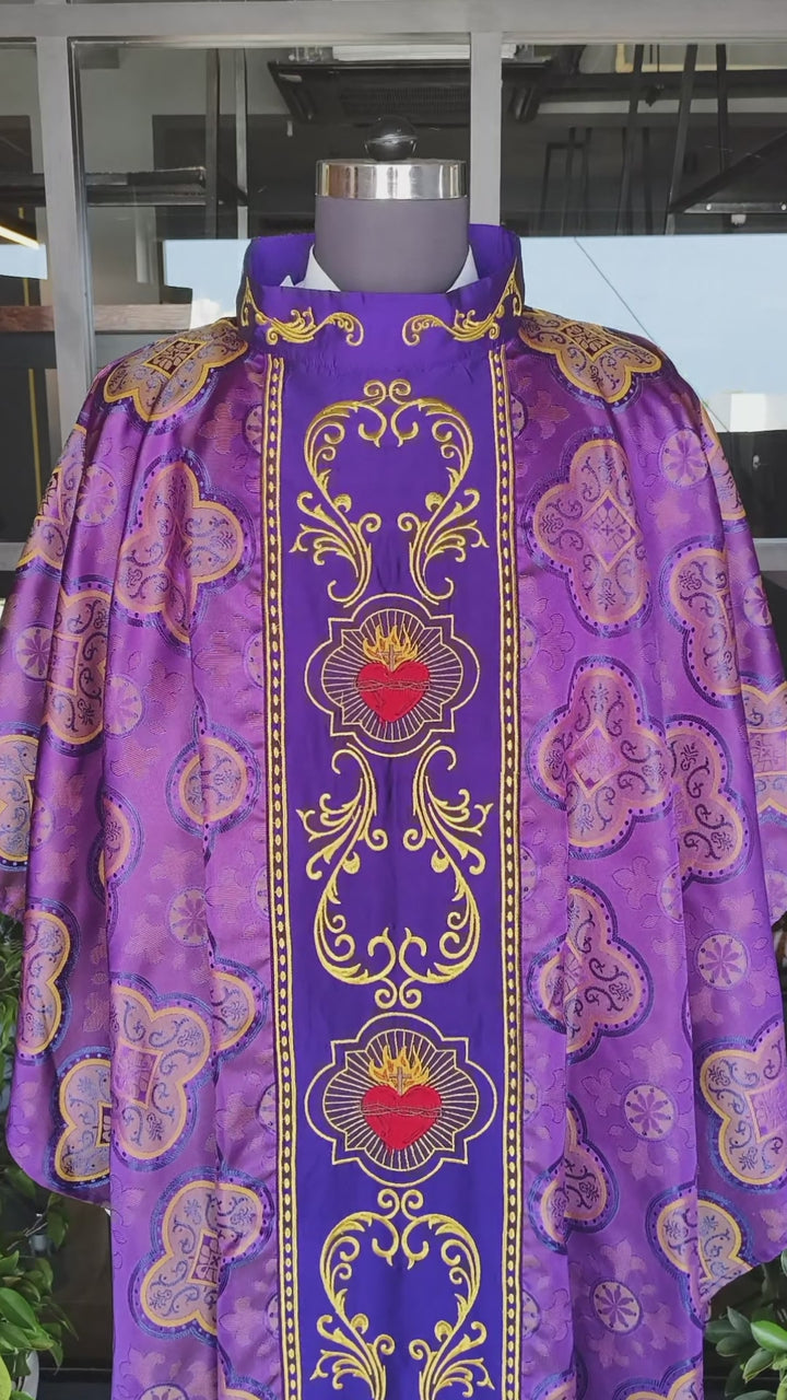 Gothic Style Chasuble with Sacred Heart Embroidered Orphrey