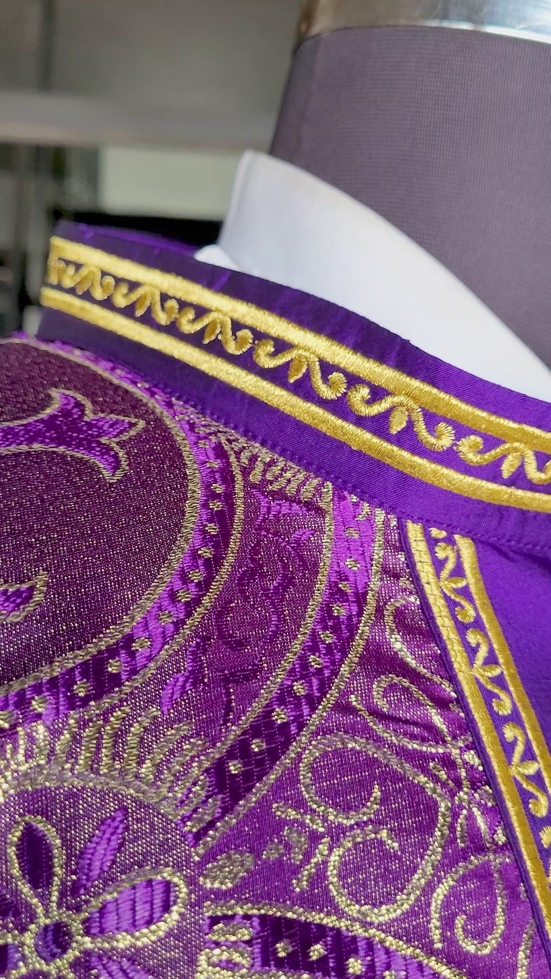 Gothic Chasuble with Ornate Pelican and Cross Embroidery