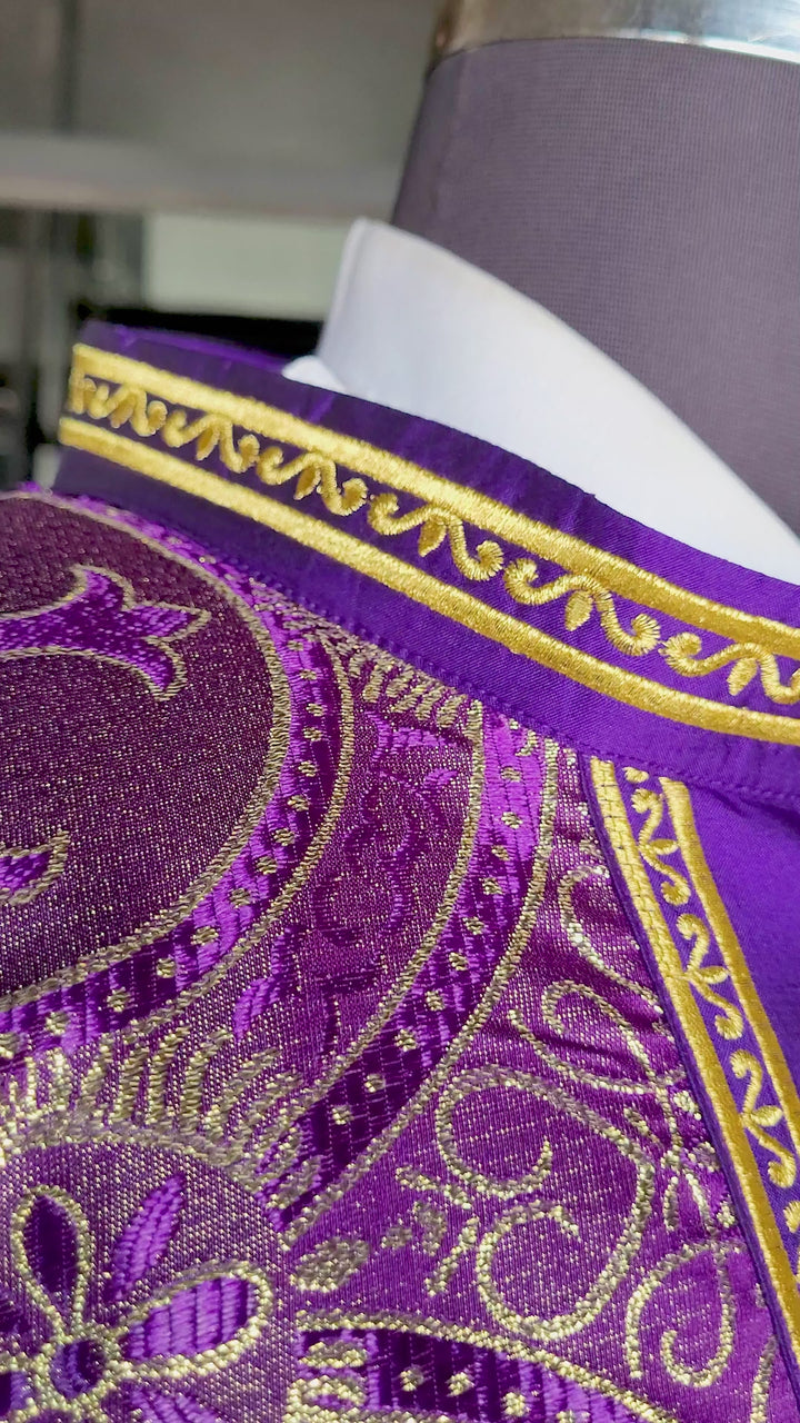 Gothic Chasuble with Ornate Pelican and Cross Embroidery