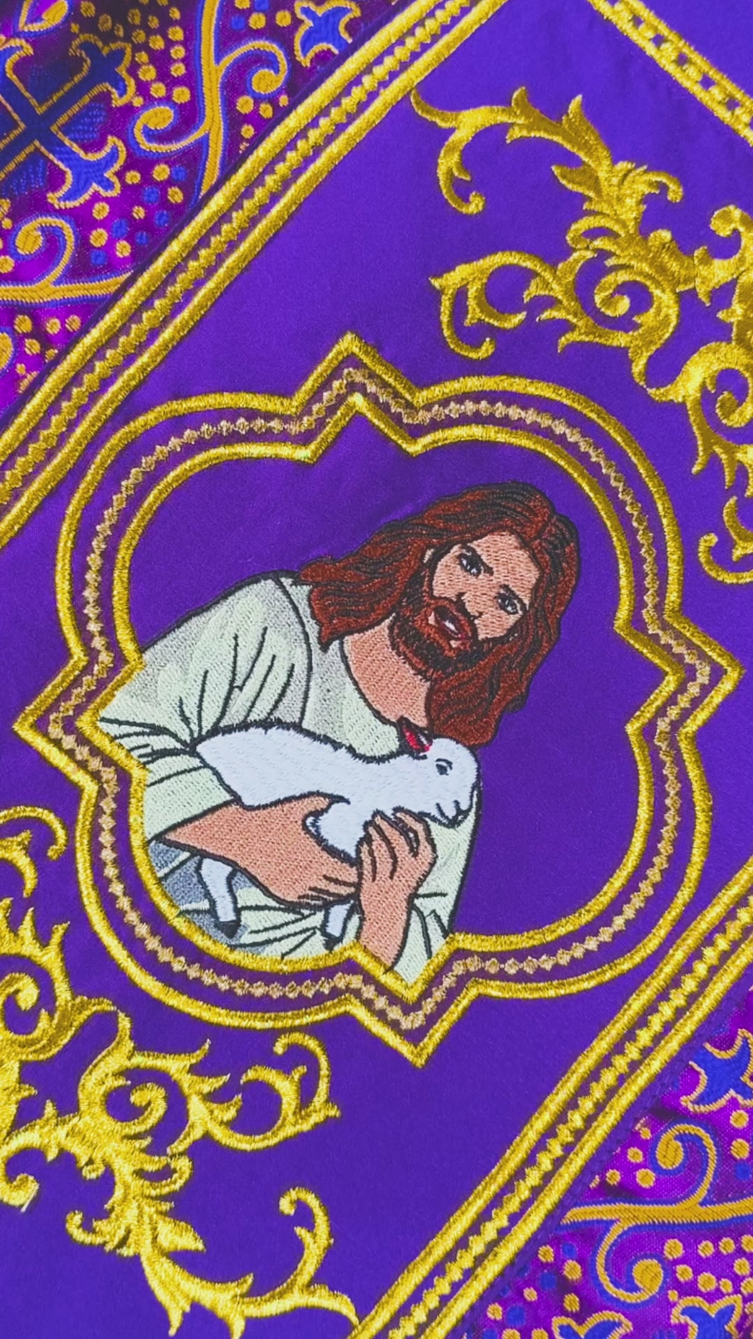 Liturgical Chasuble with Intricate Embroidery of Jesus and the Lamb