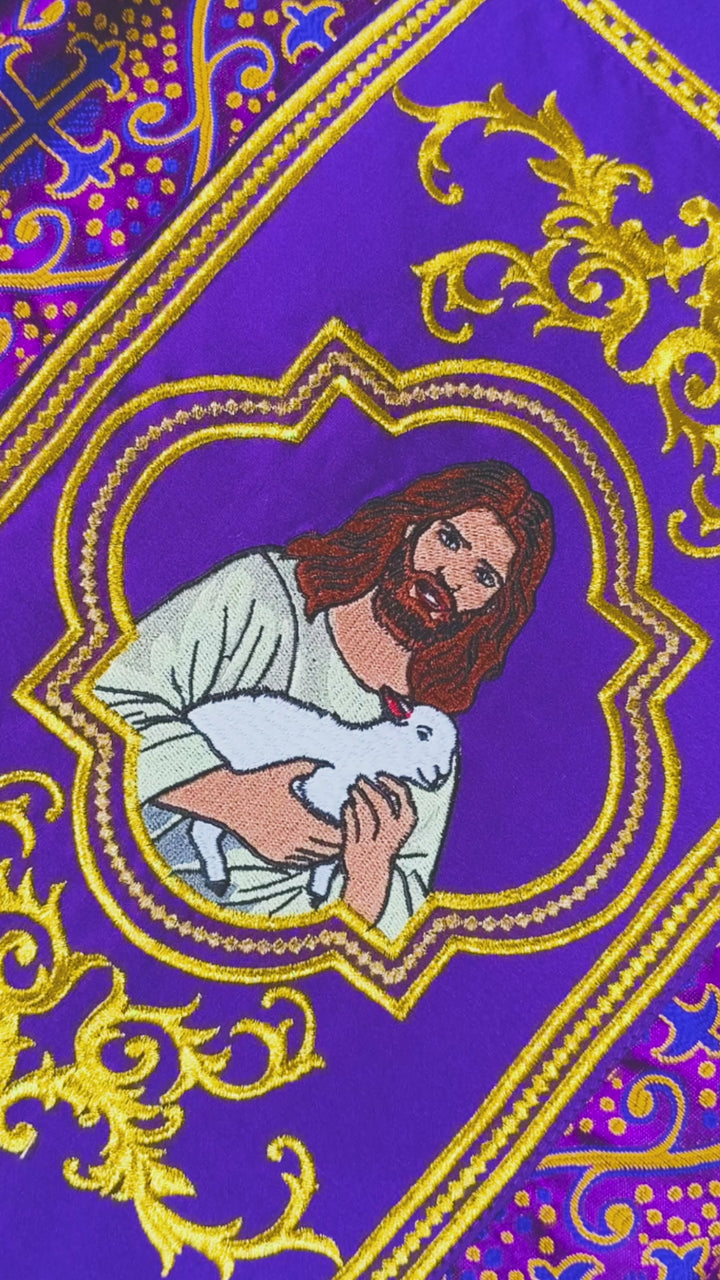 Liturgical Chasuble with Intricate Embroidery of Jesus and the Lamb