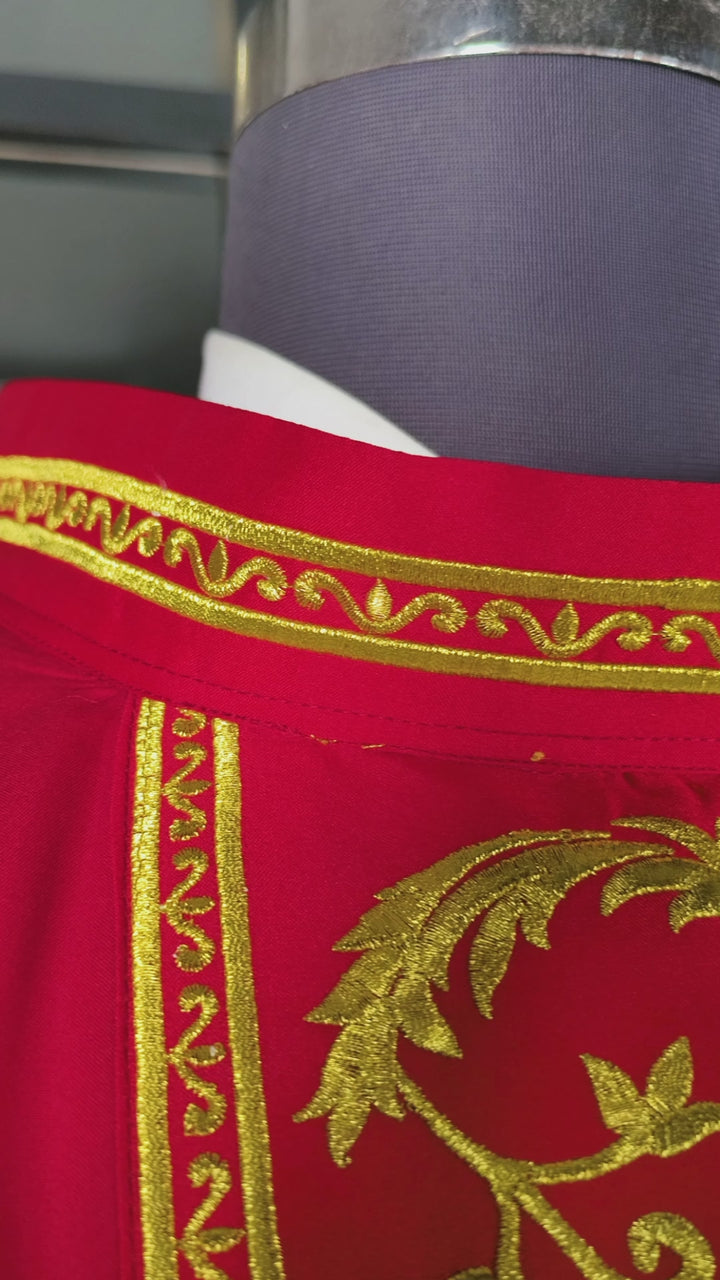 Gothic Chasuble with Ornate Pelican and Cross Embroidery
