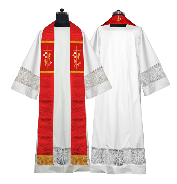 Catholic Priest Embroidered Clergy Stole with Fish and Spiritual Cross
