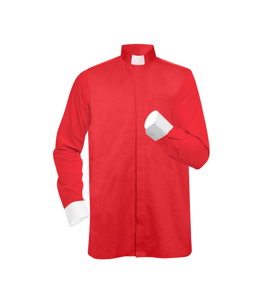 Red Long-Sleeve Tab Collar Clergy Shirt- Hidden button placket