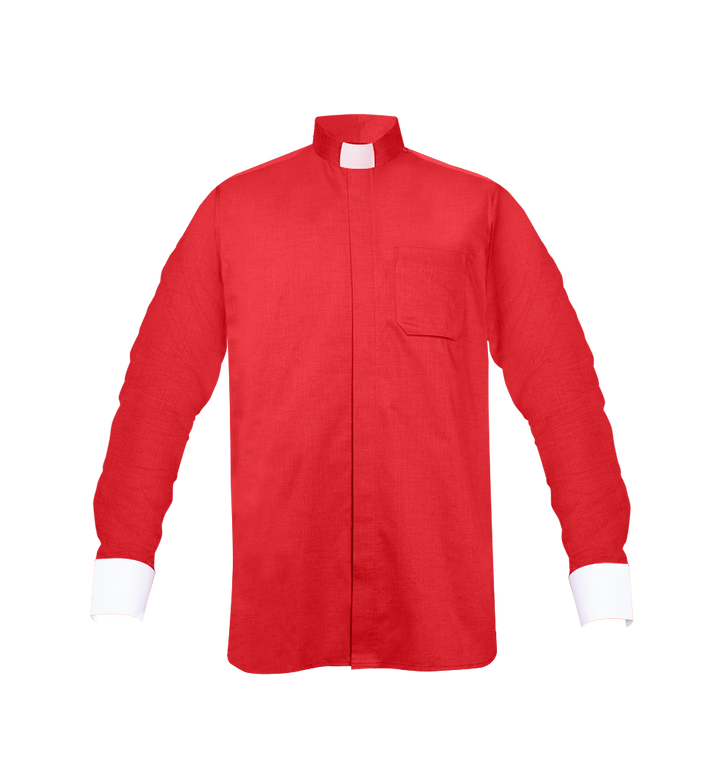 Red Long-Sleeve Tab Collar Clergy Shirt- Hidden button placket
