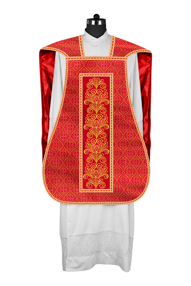 Roman Chasuble Vestment enriched With Coloured Braids and Trims