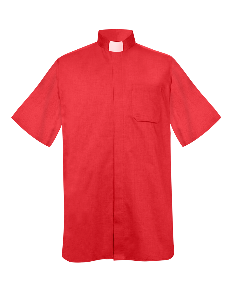 Red Short Sleeve Tab Collar Clergy Shirt - Hidden Button Placket