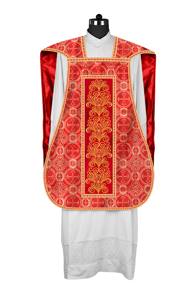 Roman Chasuble Vestment enriched With Coloured Braids and Trims