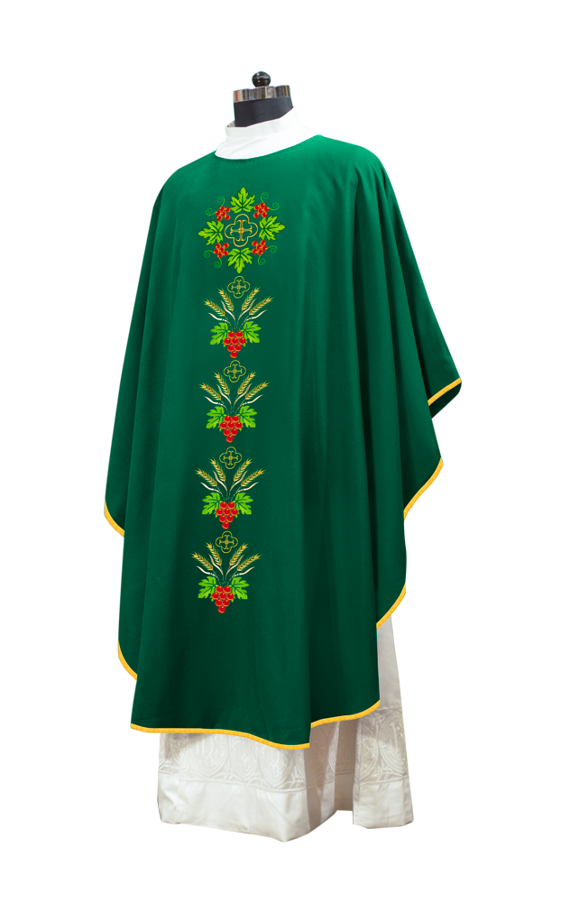 Gothic Chasuble Designed with Cross, Grapes and Wheat Cluster Motifs