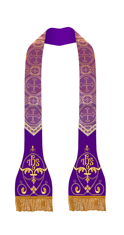 Liturgical Roman stole with Embroidered Trims