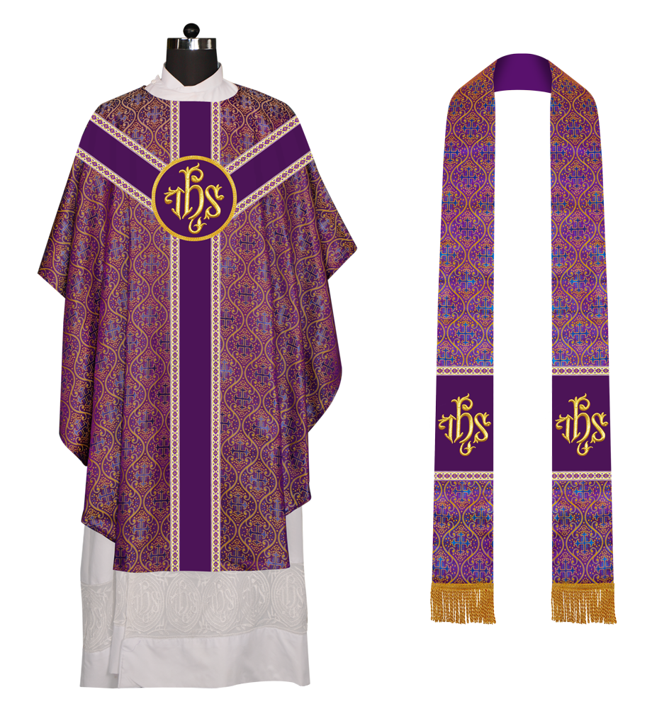 Gothic Chasuble with Embroidered Motif and Plain Orphrey