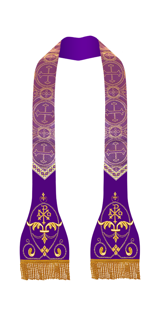 Liturgical Roman stole with Embroidered Trims