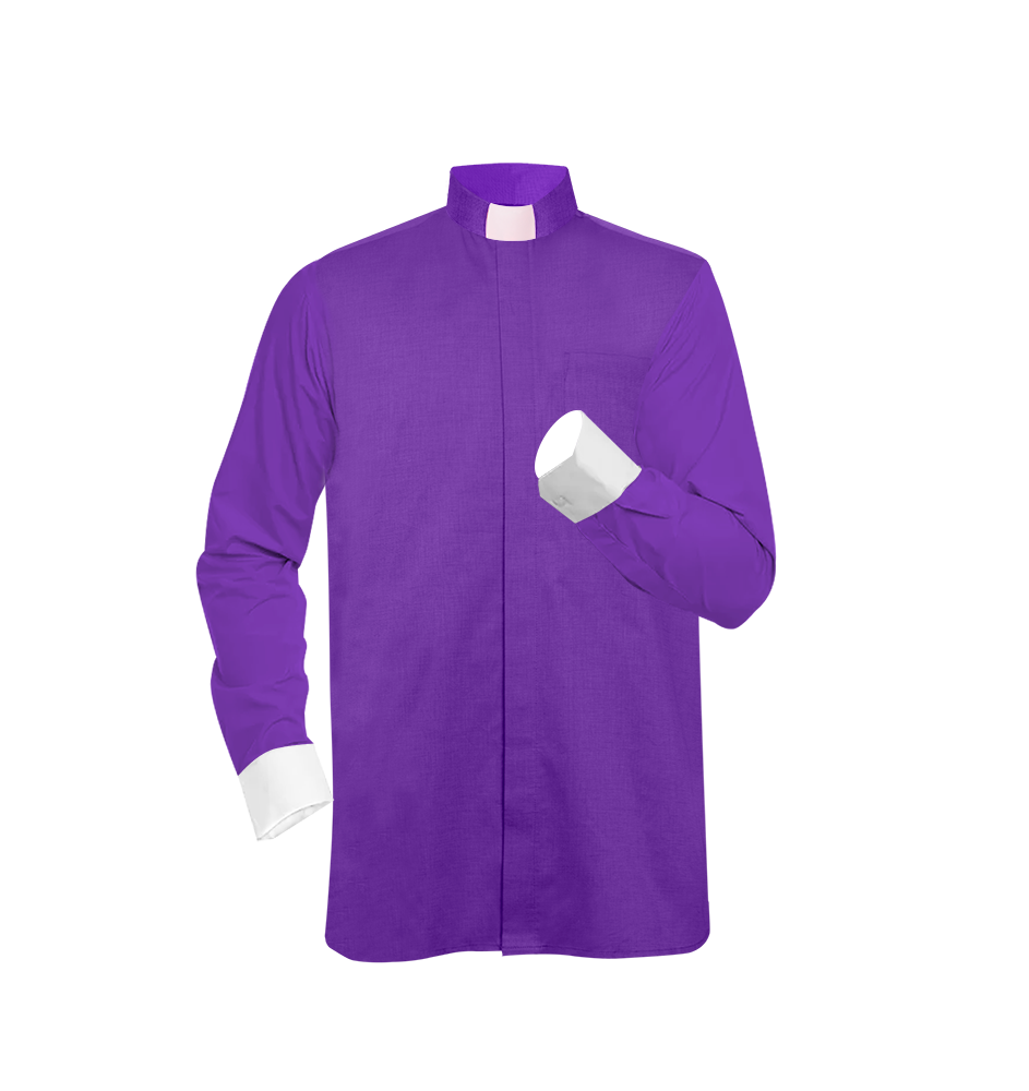 Violet Long-Sleeve Tab Collar Clergy Shirt- Hidden button placket