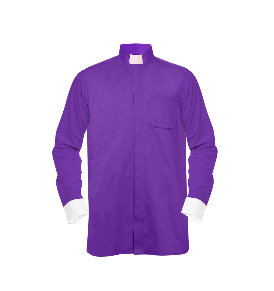 Violet Long-Sleeve Tab Collar Clergy Shirt- Hidden button placket