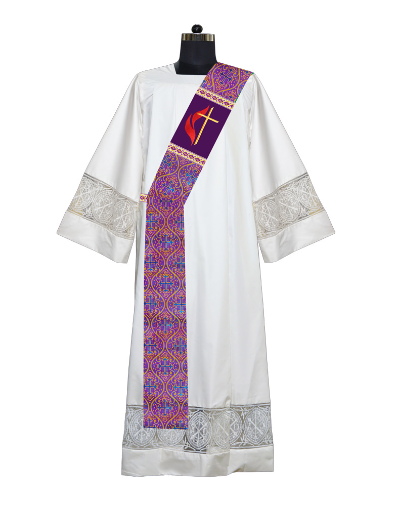 Set of Four Deacon Stole with Cross and Flame