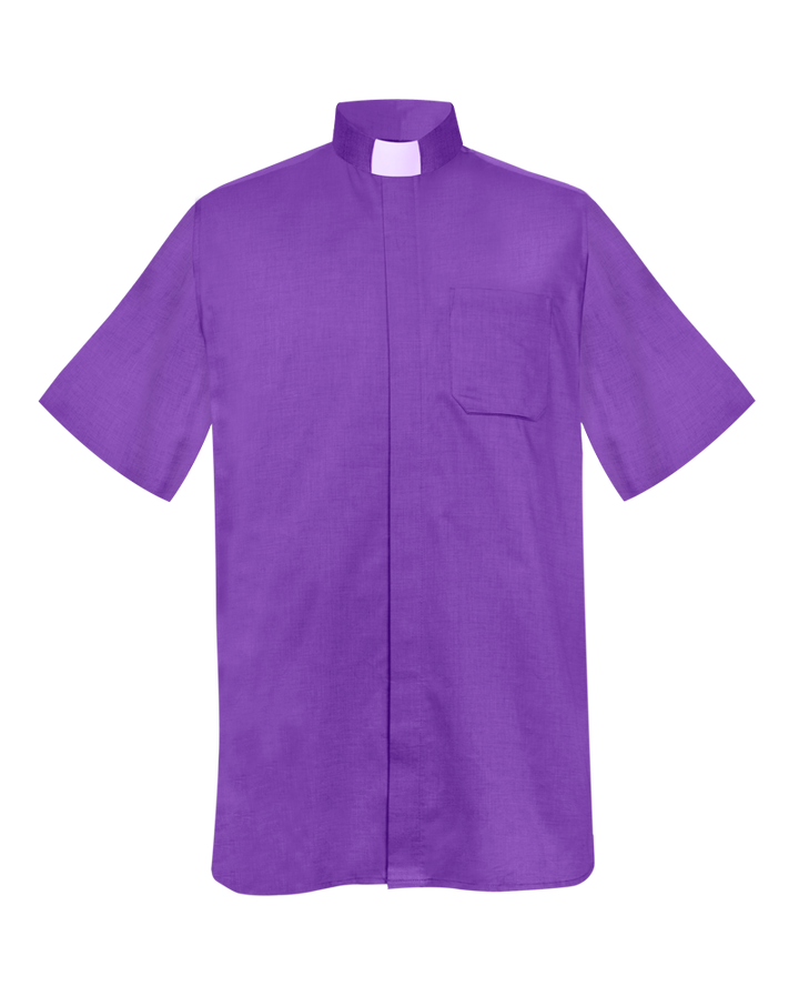 Violet Short Sleeve Tab Collar Clergy Shirt - Hidden Button Placket