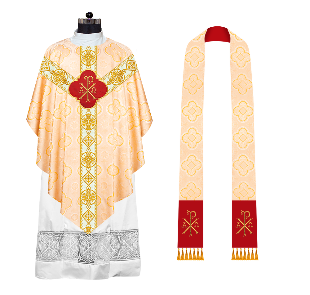 Liturgical Pugin Chasuble with Ornate Orphrey