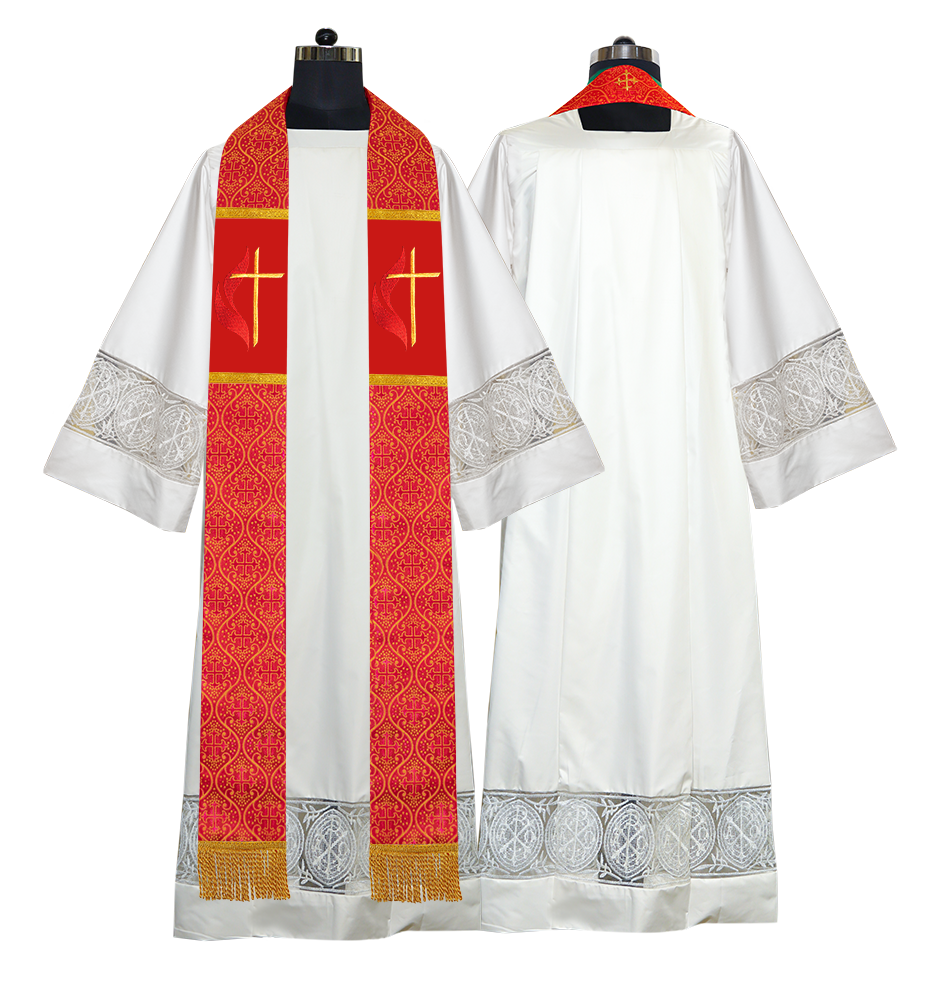 Set of 4 Cross and Flame Embroidered Clergy Stole