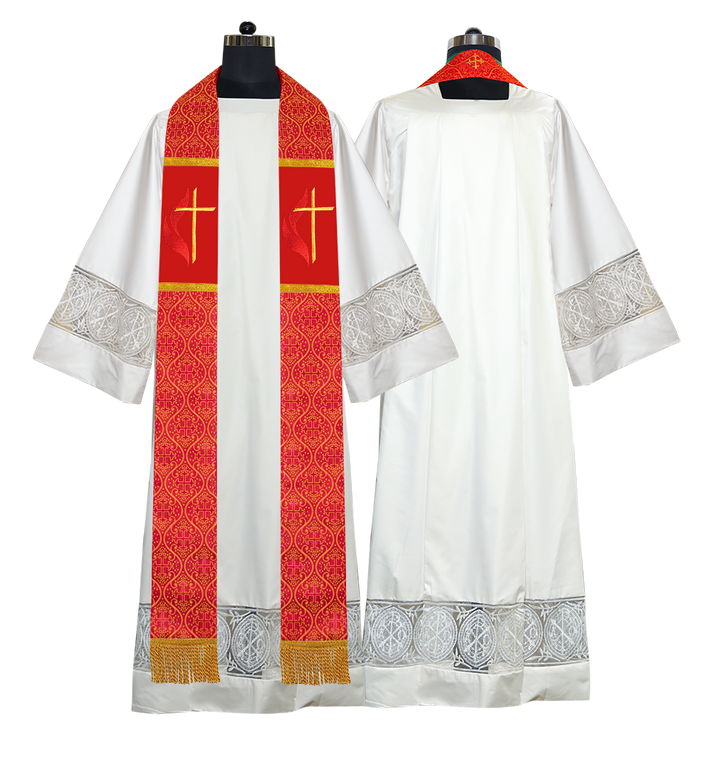 Set of 4 Cross and Flame Embroidered Clergy Stole
