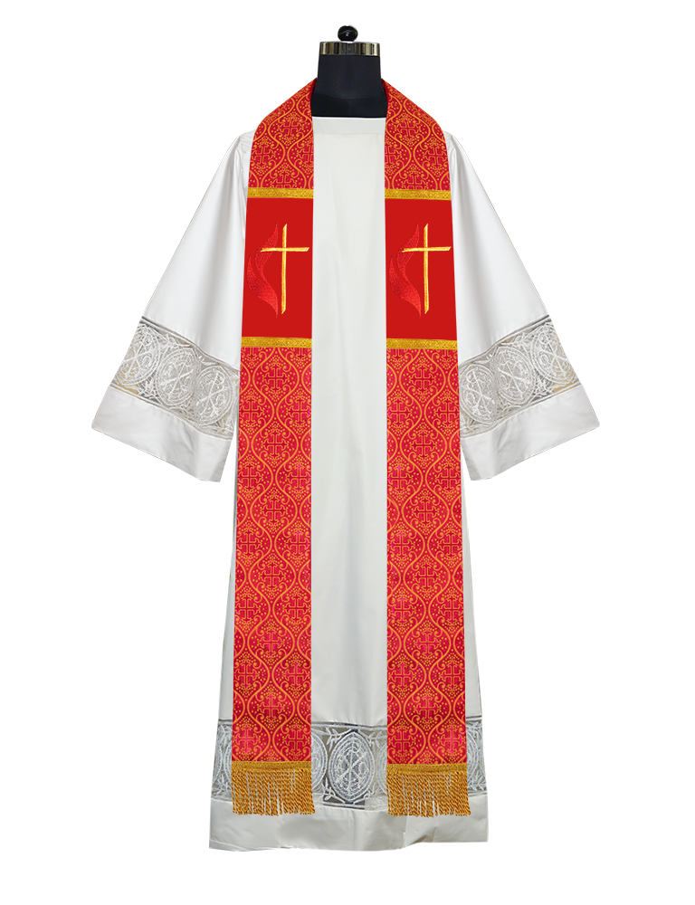 Cross and Flame Embroidered Clergy Stole
