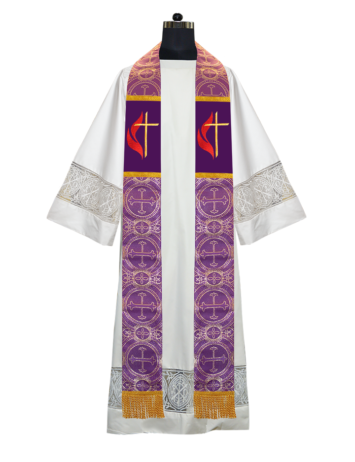 Cross and Flame Embroidered Clergy Stole