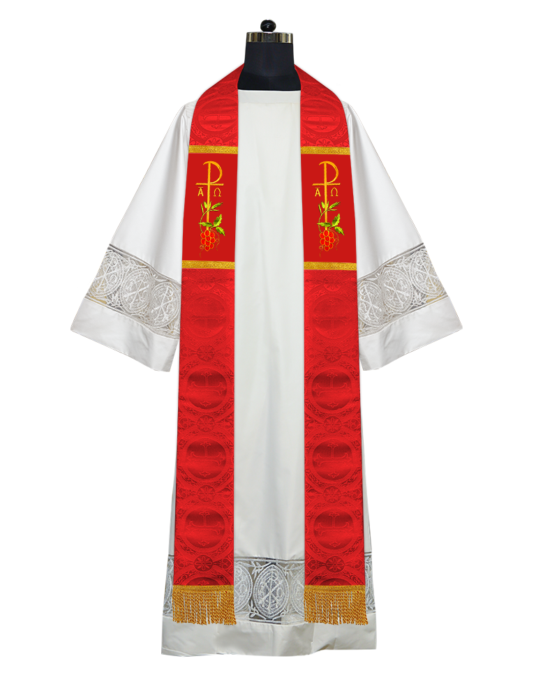 Chi Rho with Grapes Embroidered Clergy Stole