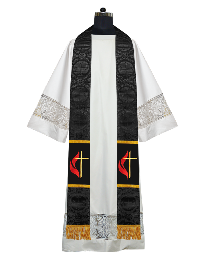 Cross and Flame Embroidered Priest Stole