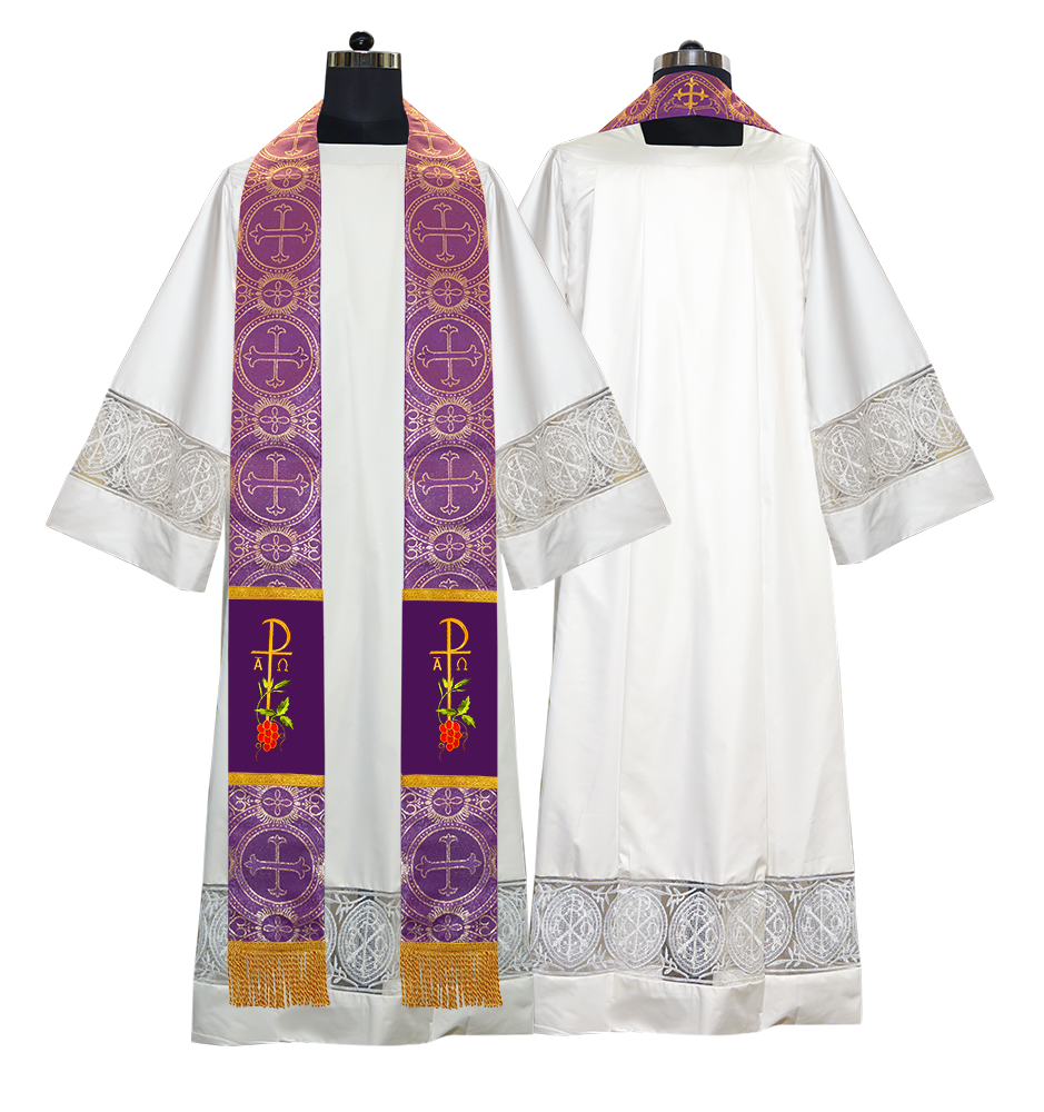 Chi Rho with Grapes Embroidered Priest Stole