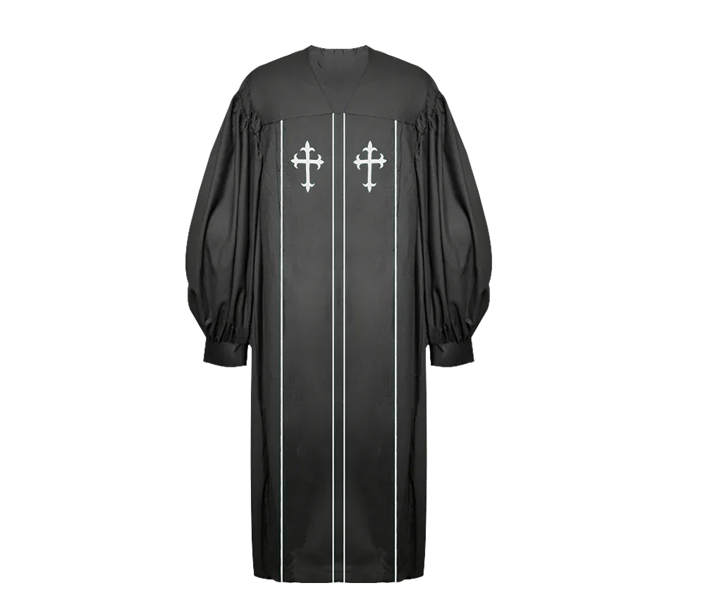 Augustinian Black Robe Black Pulpit Robe with Trims - PSG VESTMENTS