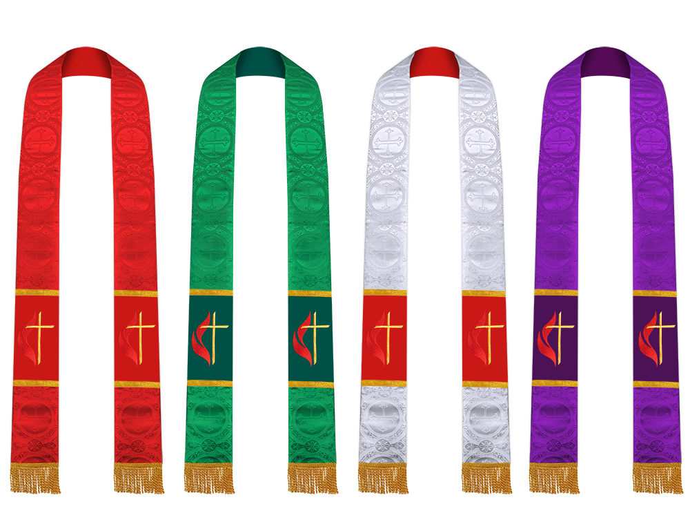 Set of 4 Cross and Flame Embroidered Priest Stole