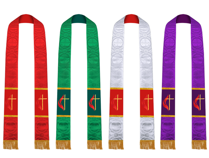 Set of 4 Cross and Flame Embroidered Priest Stole