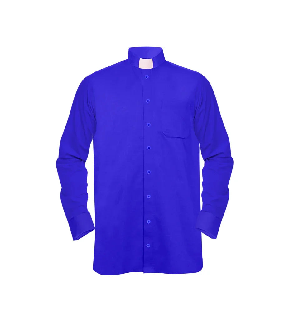 Long-Sleeve Clergy Shirt with Tab Collar - Blue | PSG VESTMENTS