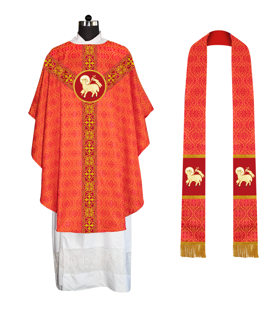 Gothic Chasuble Vestment with woven Braided Trims and Spiritual Motifs