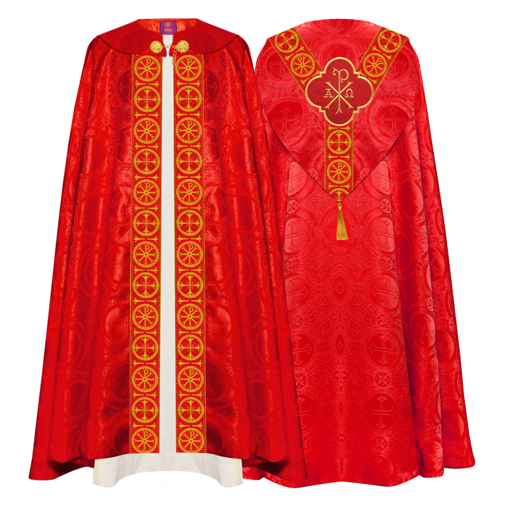 Gothic cope vestment with Y type braided lace