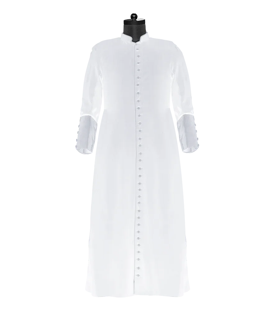 White 3-Pleats Clergy Cassock with Trims